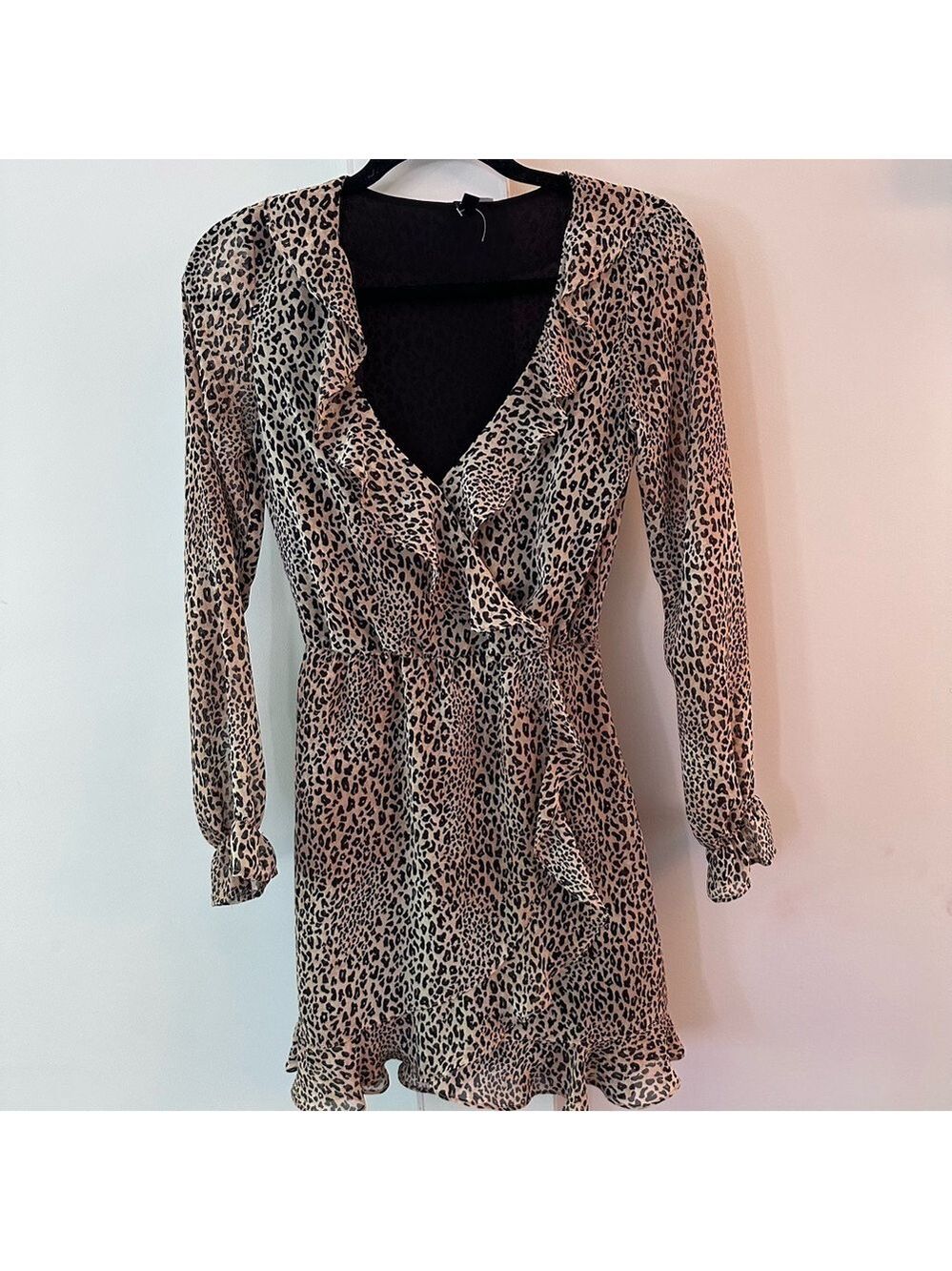 H&M LEOPARD PRINT MINI DRESS SHEER SLEEVES, SZ 0